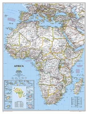 Africa Political Wall Map Large by National Geographic. Our classic political map of Africa features country boundaries, place names, bodies of water, airports, major highways and roads, and much more. Also has an inset that shows islands around Africa in