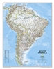 South America Classic National Geographic Wall Map. This classic map of South America shows political boundaries, place names, airports, major roads and highways, and other geographic features for the entire continent. Includes the countries and major cit