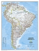 South America Political National Geographic Wall Map. This classic map of South America shows political boundaries, place names, airports, major roads and highways, and other geographic features for the entire continent. This version is enlarged. Choose p