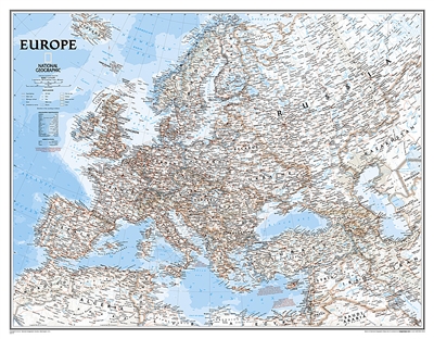 Europe Political Wall Map - National Geographic Large. This extremely detailed classic political map of Europe features country boundaries, place names, bodies of water, airports, major highways and roads, and much more.