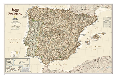 Spain and Portugal Executive National Geographic Wall Map