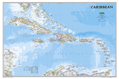 Caribbean Political Wall Map - National Geographic. One of the most authoritative maps for the islands of the Caribbean Sea. It shows the entire region in great detail, with coverage extending from the tip of Florida to the northern extents of Colombia an
