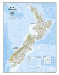 New Zealand Political Wall Map - National Geographic. The reference map of New Zealand uses National Geographic's signature Classic style with blue oceans and stunning shaded relief. The map shows this island nation in great detail, from the subtropical N