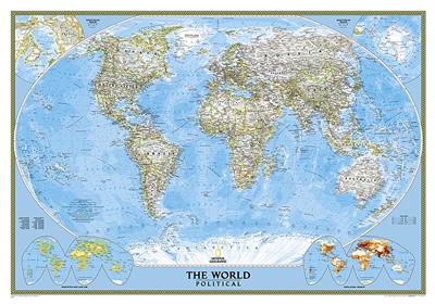 World Political Wall Map - National Geographic. Enjoy the accuracy and beauty of the latest world map from the cartographers at National Geographic. This map features the Winkel Tripel projection to reduce distortion of land masses as they near the poles.