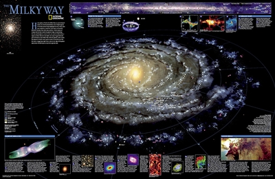 The Milky Way National Geographic Poster. This computer-generated image of the Milky Way shows the entire galaxy in one perspective of a 3-D model compiled specially for National Geographic. The model incorporates the positions of hundreds of thousands of