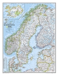 Scandinavia Political Wall Map - National Geographic. This beautiful wall map of Scandinavia and surrounding countries conforms to National Geographic's demanding cartographic standards. Unparalleled detail shows political boundaries, major cities and tow