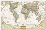 World Executive Wall Map XL - National Geographic. This elegant, richly colored antique-style world map features the incredible cartographic detail that is the trademark quality of National Geographic. The map features a Tripel Projection, which reduces d