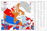 Canada General Election 2019 Wall Map - 43rd Parliament. This map shows detailed federal election results for the October 21, 2019 general election in Canada. Depicts which party was voted for in each riding throughout the country, including the Liberals,