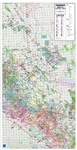 Montney East Alberta Geological Play map. This map covers Township 48 to 106, Range 8 W5 to the Alberta / BC border. Includes current township and section grids, lakes and rivers, cities and towns, parks and native reserves, wells, pipelines (high pressur