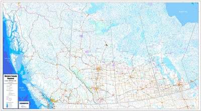 Western Canada Regional Base Map. This is a base map with British Columbia, Alberta, Saskatchewan and Manitoba. includes primary and secondary roads, railroads, lakes and rivers, cities, towns and villages, national and provincial parks, native reserves,