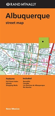 Albuquerque Detailed Street Map. Communities Include Bernalillo, Carrales, Los Ranchos de Albuquerque, and Rio Rancho. Shows parks, points of interest, airports, county boundaries, schools, shopping malls, downtown & vicinity maps. A must have for anyone