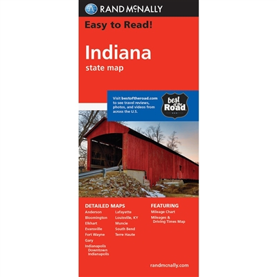 Indiana State Road Map. This easy to reads map is a must have for anyone traveling in and around Indiana, offering unbeatable accuracy and reliability at a great price.  Includes detailed maps of Anderson, Bloomington, Elkhart, Evansville, Fort Wayne, Gar