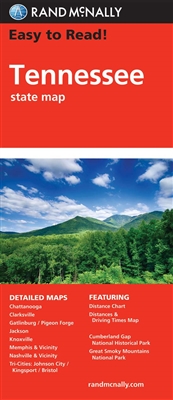 Tennessee State Travel & Road map. Includes detailed maps of Chattanooga, Clarksville, Cumberland Gap National Historical Park, Gatlinburg/Pigeon Forge, Great Smoky Mountains National Park, Jackson, Knoxville, Memphis & Vicinity, Nashville & Vicinity, and