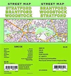 BRANTFORD WOODSTOCK STRATFORD ROAD MAP.  Includes Brantford, Delhi, Hagersville, Jarvis, Nanticoke, Paris, Port Dover, Simcoe, St. George, St. Marys, Stratford, Townsend, Waterford, Woodstock, South Central Ontario Regional Map