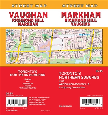 Markham, Richmond Hill Detailed Street Map. Explore the northern neighborhoods of Toronto including Markham, King, Richmond Hill, Vaughan, Whitchurch-Stouffville. It shows transportation, boundaries, services, culture centers, and road designations.