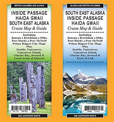 SE Alaska Inside Passage Haida Gwaii cruise map and guide. This double-sided waterproof map of southeast Alaska Inside Passage Haida Gwaii cruise map and guide takes you along the West Coast of the USA and Canada. Includes lotsof inset maps. Shows places