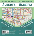 This easy to read Alberta Road Map showing towns and cities and highway numbers, with mileages, campgrounds and points of interest.  It also includes insets of major towns and cities, as well as an inset of the Northwest Territories.