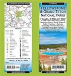 Yellowstone & Grand Teton National Parks Travel & Relief Map.  This map includes detail maps of Cody, Gardiner, Jackson, Red Lodge, and West Yellowstone as well as Bridge Bay, Canyon Village, Colter Bay, Fishing Bridge, Grant Village, Lake Village, Mammot