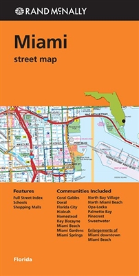 Miami Street Map. Includes Coral Gables, Doral, Florida City, Hialeah, Homnstead, Key Biscayne, Miami Beach, Miami Gardens, Miami Springs, North Bay Village, North Miami Beach, Opa-Locka, Palmetto Bay, Pinecrest and Sweetwater. Includes parks, points of i