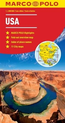 USA Map with details for 11 Cities. Marco Polo maps feature completely up-to-date, digitally generated mapping. The high quality cartography with distance indicators and scale converters aid route planning. The extensive coverage enables travelers to