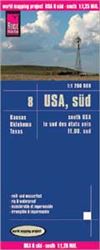 USA South road and travel map. Reise Know-How maps are double-sided multi-language, rip proof, waterproof maps with very modern cartographic style. Each map is very clear and detailed with an index of place names and often include inset maps.