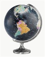 Orion - 12 inch Illuminated World Globe. You don't see a black globe, let along one that light's up, every day. There is just something about black ocean globes. The Orion, with its 12 inch globe is on a solid steel base and has a quality die-cast semi-me