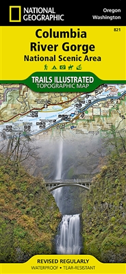 Columbia River Gorge National Scenic Area Hiking map.  Includes Multnomah Falls,  White Salmon, Klickitat, Sandy, and Lower Deschutes rivers; Yacolt Burn State Forest; Maryhill, Columbia Hills, and Rooster Rock state parks; Mark O. Hatfield Wilderness; an