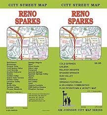 Detailed road map of the Reno Sparks area with a good road name index. Back of map has insets of Incline Village, Verdi, Virginia City, Washoe City, Wadsworth, Fernley, Palomino Valley, Spanish Springs, Red Rock Estates, Gerlach and Rancho Haven.