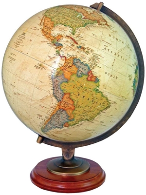 Adams 12 inch Executive World Globe - Illuminated. The Adams globe offers a distinguished look and features an illuminated antique ocean globe ball and a rich, walnut finished solid hardwood base. The die-cast antique plated semi-meridian perfectly comple