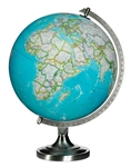 Bartlett 12" Illuminated World Globe. The Bartlett features a beautiful hue on blue updated cartography. Bring the vastness of the world back to life for explorers of all ages with this illuminated desk globe. Perfect for the home office, family or classr