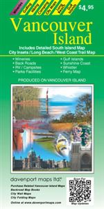 Vancouver Island Canada travel and road map. Vancouver Island and Sunshine Coast. Includes street level insets for Victoria, Sidney, Duncan, Chemainus, Ladysmith, Nanaimo, Parksville, Qualicum Beach, Courtenay, Comox, Port Alberni, Campbell River, Port Mc