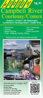 Campbell River, Courtenay & Comox BC Road Map. A comprehensive guide of the Campbell River area including Courtenay and Comox on the reverse side. The map also includes block numbers, schools, parks, golf courses, cemeteries, hospitals, community centres,