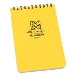 Rite in the Rain notebook - Pocket Top Spiral Yellow. These are the truly go-anywhere, anytime, in any weather waterproof notebooks. The pocket top-spiral notebooks are conveniently sized to take with you on your outings. With a Polydura cover 4" x 6"
