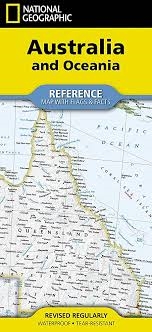 Australia and Oceania Reference Map. This is a compact folded 13 x 18 inch map of Australia showing country names and cities. There is also a smaller view of Australia with physical features. Flags and facts for each country is on the reverse.