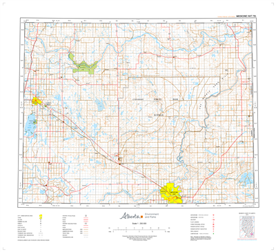AB072L - MEDICINE HAT - Topographic Map. The Alberta 1:250,000 scale paper topographic map series is part of the Alberta Environment & Parks Map Series. They are also referred to as topo or topographical maps is very useful for providing an overview of a