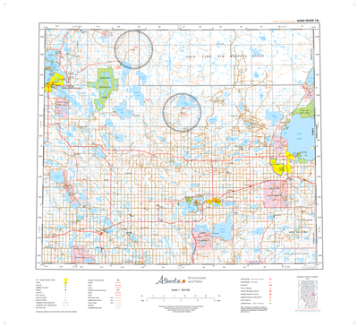 AB073L - SAND RIVER - Topographic Map. The Alberta 1:250,000 scale paper topographic map series is part of the Alberta Environment & Parks Map Series. They are also referred to as topo or topographical maps is very useful for providing an overview of an a