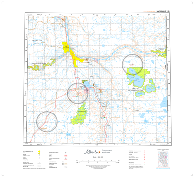 AB074D - WATERWAYS - Topographic Map. The Alberta 1:250,000 scale paper topographic map series is part of the Alberta Environment & Parks Map Series. They are also referred to as topo or topographical maps is very useful for providing an overview of a