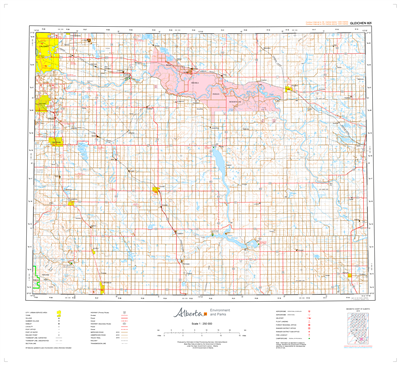 AB082I - GLEICHEN - Topographic Map. The Alberta 1:250,000 scale paper topographic map series is part of the Alberta Environment & Parks Map Series. They are also referred to as topo or topographical maps is very useful for providing an overview of a