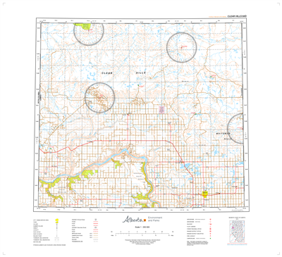 AB084D - CLEAR HILLS - Topographic Map. The Alberta 1:250,000 scale paper topographic map series is part of the Alberta Environment & Parks Map Series. They are also referred to as topo or topographical maps is very useful for providing an overview of an