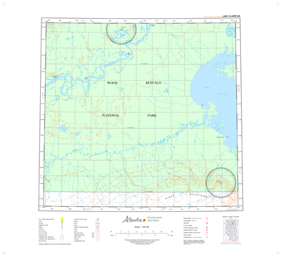 AB084I - LAKE CLAIRE - Topographic Map. The Alberta 1:250,000 scale paper topographic map series is part of the Alberta Environment & Parks Map Series. They are also referred to as topo or topographical maps is very useful for providing an overview of an