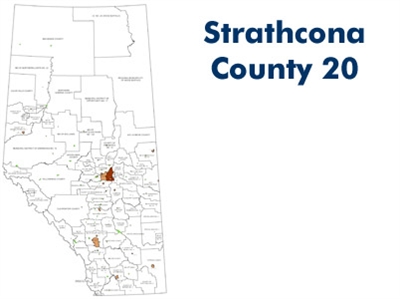 Strathcona County Landowner Map - County 20. County and Municipal District (MD) maps show surface land ownership with each 1/4 section labeled with the owners name. Also shown by color are these land types - Crown (government), Freehold (private) and Crow