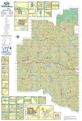 Vermilion River County Landowner map. County and Municipal District (MD) maps show surface land ownership with each 1/4 section labeled with the owners name. Also shown by color are these land types - Crown (government), Freehold (private) and Crown Lease