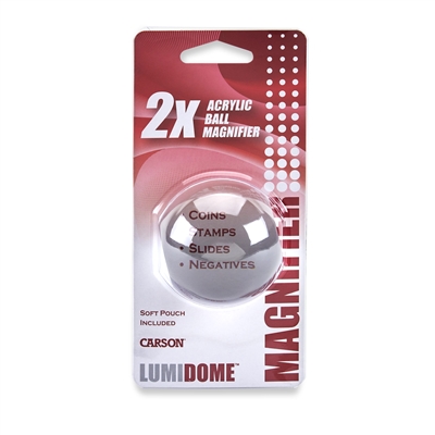 LumiDome 2 inch Magnifier 2X Power. This excellent LumiDome is a 2x power pre-focused polished acrylic ball loupe magnifier with a transparent base. It permits ambient light to illuminate the subject for bright, clear viewing. The LumiDomemagnifier is gre