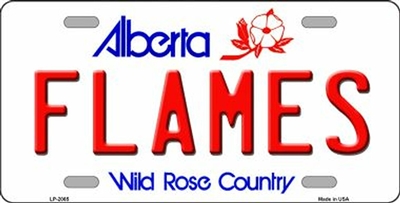 Calgary Flames - Alberta Metal License Plate. Heavy duty metal that can go on the front of the car or in your man cave. This Wild Rose Country  6" x 12" automotive high gloss metal license plate tag. Made of the highest quality aluminum for a weather resi