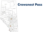 Crowsnest Pass Landowner map - M1. County and Municipal District (MD) maps show surface land ownership with each 1/4 section labeled with the owners name. Also shown by color are these land types - Crown (government), Freehold (private) and Crown Leased