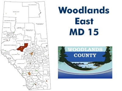 Woodlands - Municipal District 15 East Land Ownership Map. County and Municipal District (MD) maps show surface land ownership with each 1/4 section labeled with the owners name. Also shown by color are these land types - Crown (government), Freehold (pri