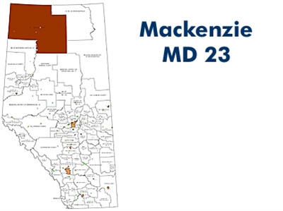 Mackenzie Municipal District Landownership map - MD23. County and Municipal District (MD) maps show surface land ownership with each 1/4 section labeled with the owners name. Also shown by color are these land types - Crown (government), Freehold (private