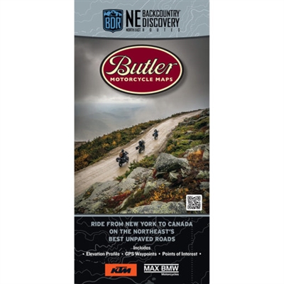 NE Backcountry Discovery Motorcycle map. Ride your bike from New York to Canada on the best unpaved roads. This Butler map covers a 1,350 mile backcountry tour of the Northeast Region up to the Canadian Border through seven states and a dozen forests. Var