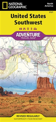 UNITED STATES SOUTHWEST ADVENTURE TRAVEL MAP.  This is a detailed waterproof map which includes highlights of travel routes, topography, and points of interest.  Arizona and New Mexico are shown including parks, forests, wilderness areas.   It covers the