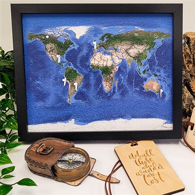 Framed World Geo Optic Cork Pin Map - Includes Flags